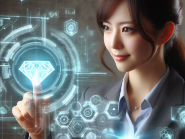 Woman in front of Monitor with Diamonds2a